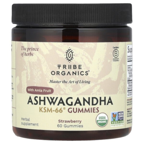 Ashwagandha KSM-66® with Amla Fruit, Strawberry, 60 Gummies TRIBE ORGANICS