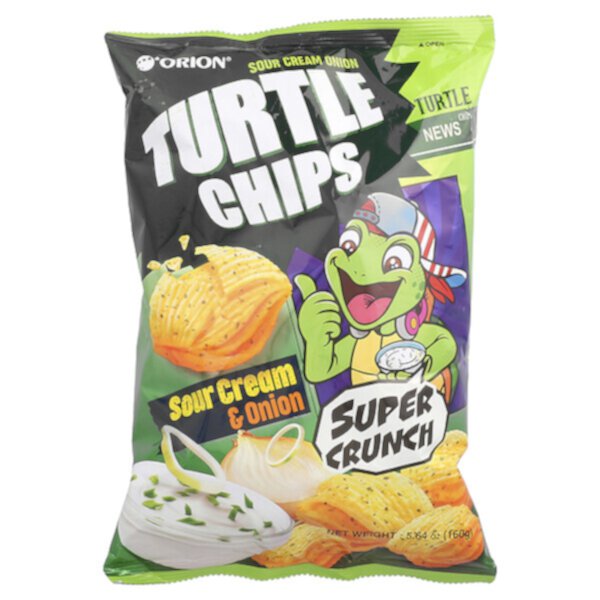 Чипсы Turtle со вкусом сметаны и лука 160 г, супер хрустящие Orion