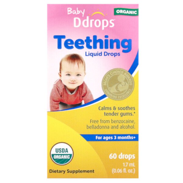 Organic Baby Teething Liquid Drops, For Ages 3 Months+, 60 Drops, 0.06 fl oz (1.7 ml) Ddrops