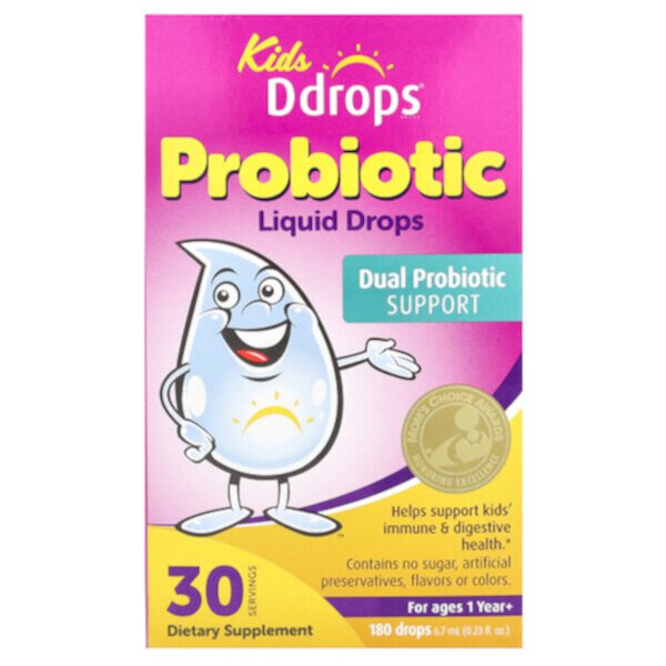 Kids, Probiotic Liquid Drops, For Ages 1 Year+, 180 Drops, 0.23 fl oz (6.7 ml) Ddrops