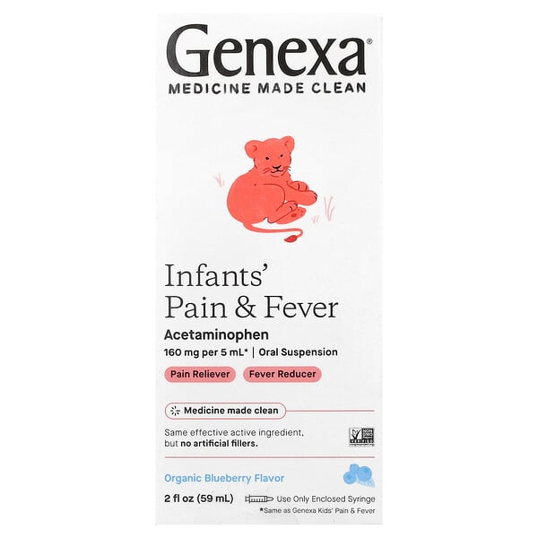 Infants' Pain & Fever, Organic Blueberry , 2 fl oz (59 ml) Genexa