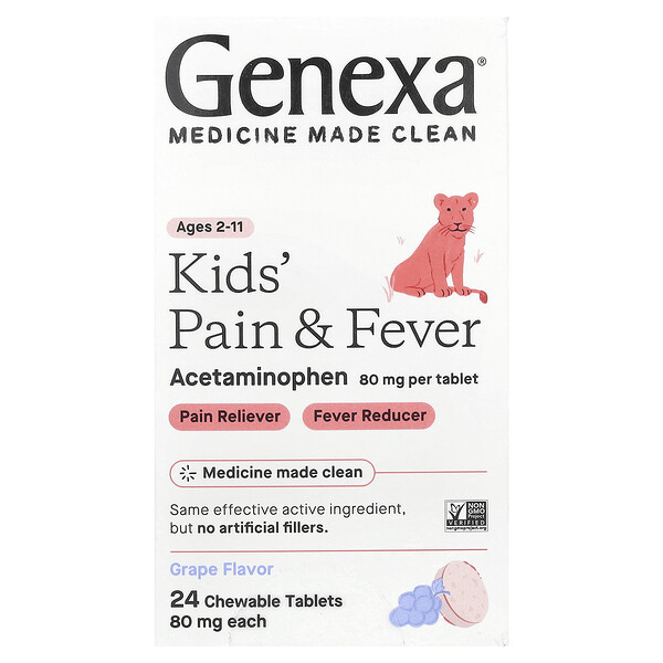 Kids' Pain & Fever, Ages 2-11, Grape, 24 Chewable Tablets Genexa