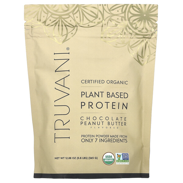 Certified Organic Plant Based Protein, Chocolate Peanut Butter, 0.8 lbs (365 g) Truvani