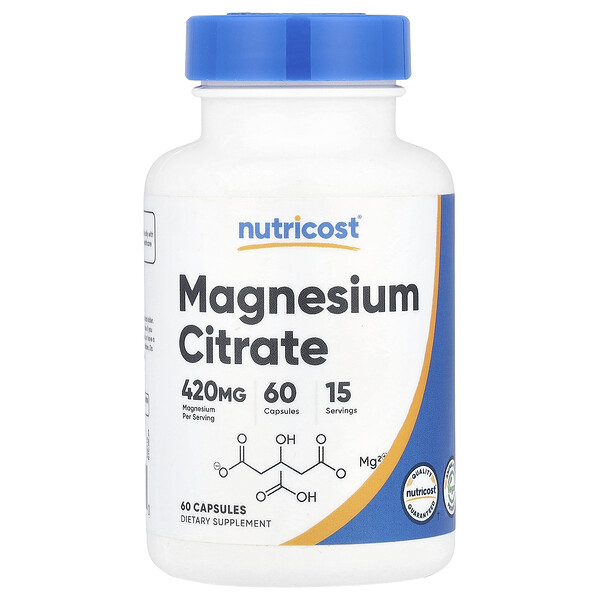 Magnesium Citrate, 420 mg, 60 Capsules (105 mg per Capsule) Nutricost