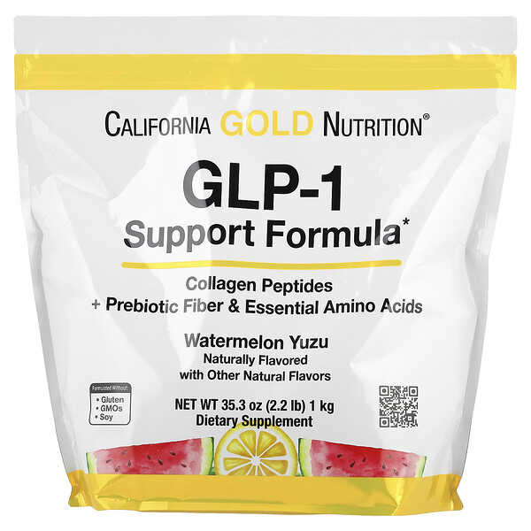 Коллаген и пребиотики для поддержки GLP-1, вкус арбуз и юдзу, 1 кг California Gold Nutrition