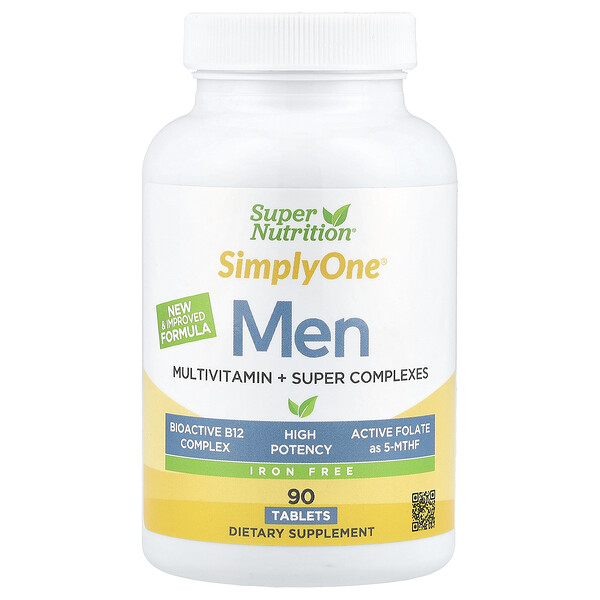 SimplyOne®, Men's Multivitamin with Super Adaptogens, Greens, Spices, & Antioxidant, Iron Free, 90 Tablets Super Nutrition