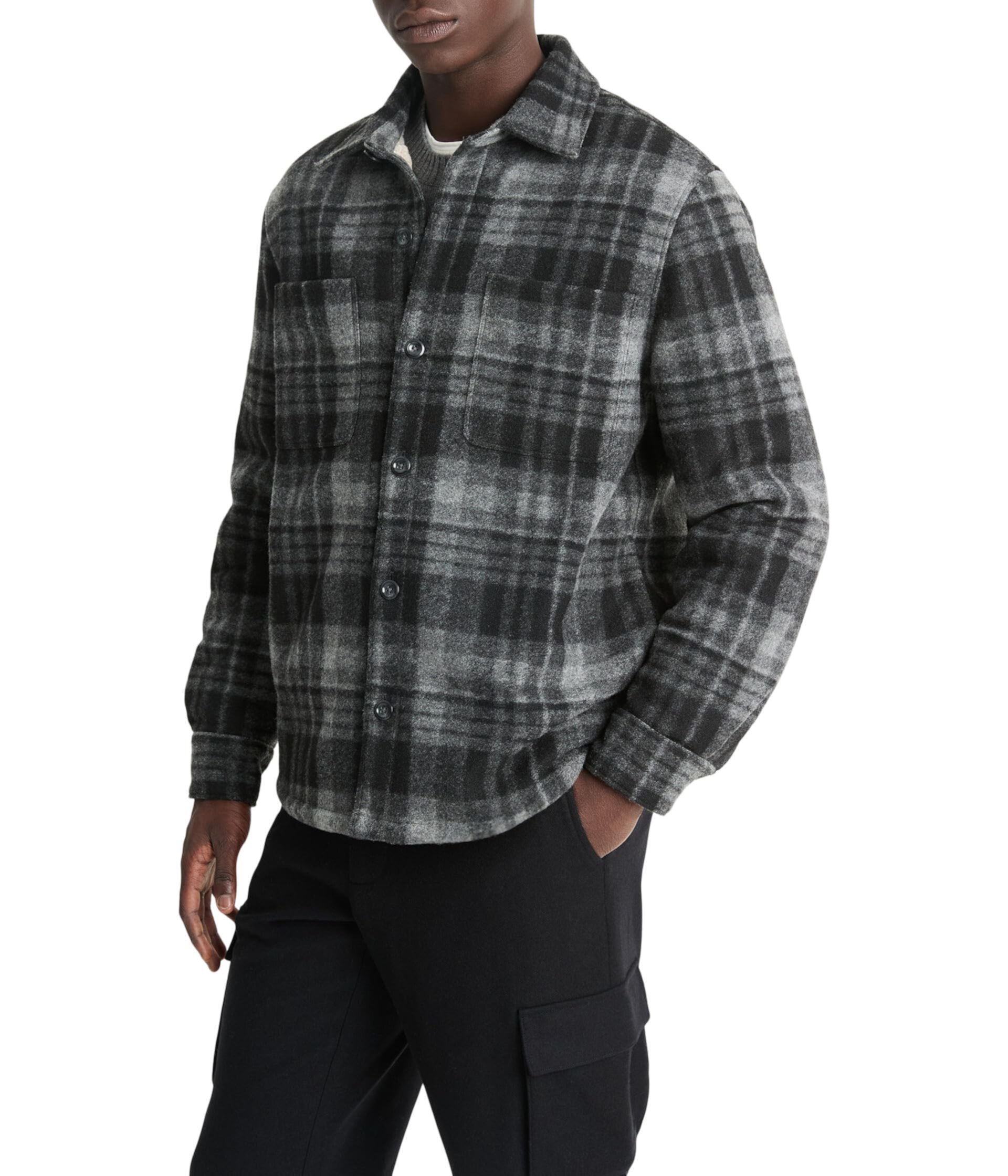 Мужская Повседневная рубашка Vince Sherpa Lined Plaid Shirt Jkt Vince