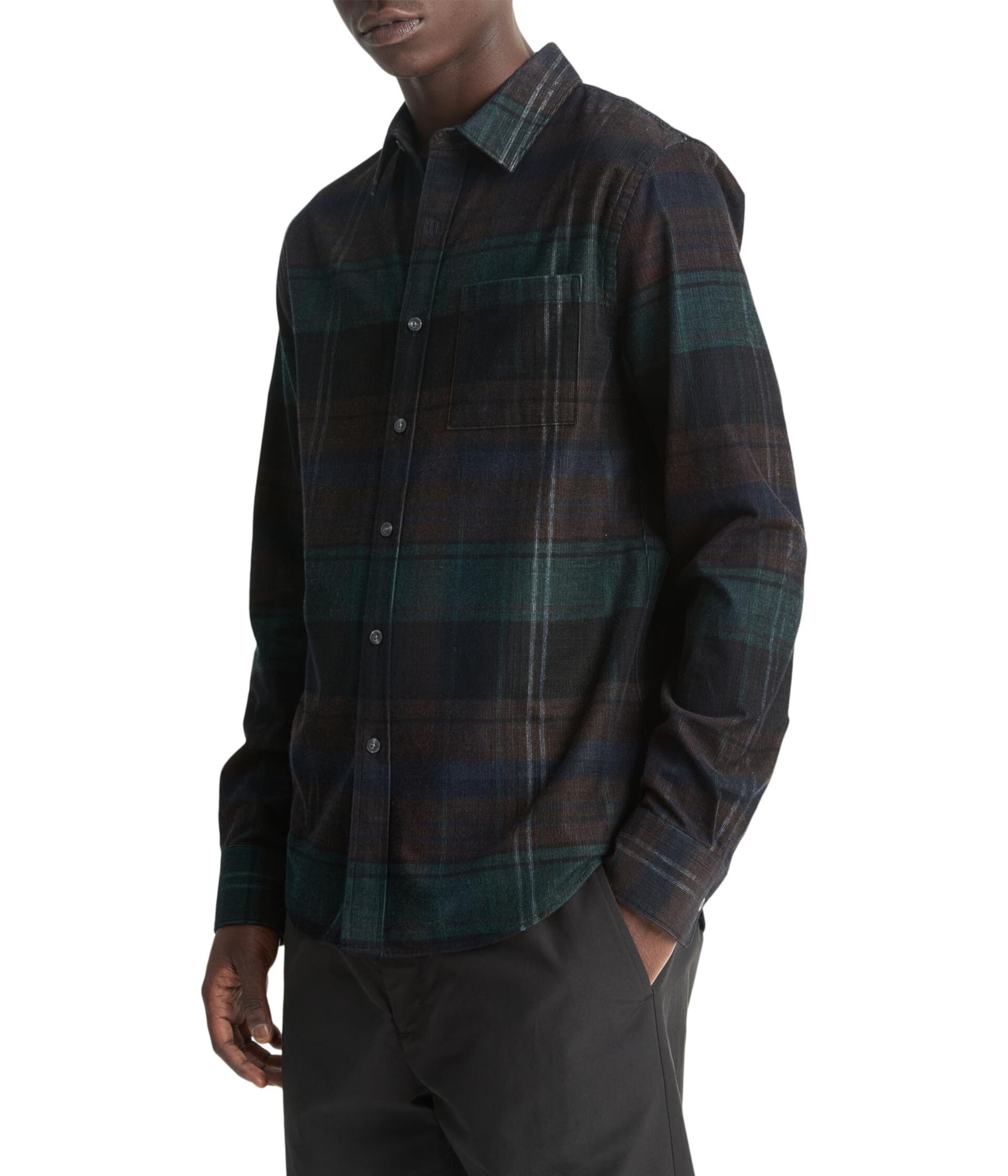 Мужская Повседневная рубашка Vince Sierra Corduroy Plaid Long Sleeve Vince