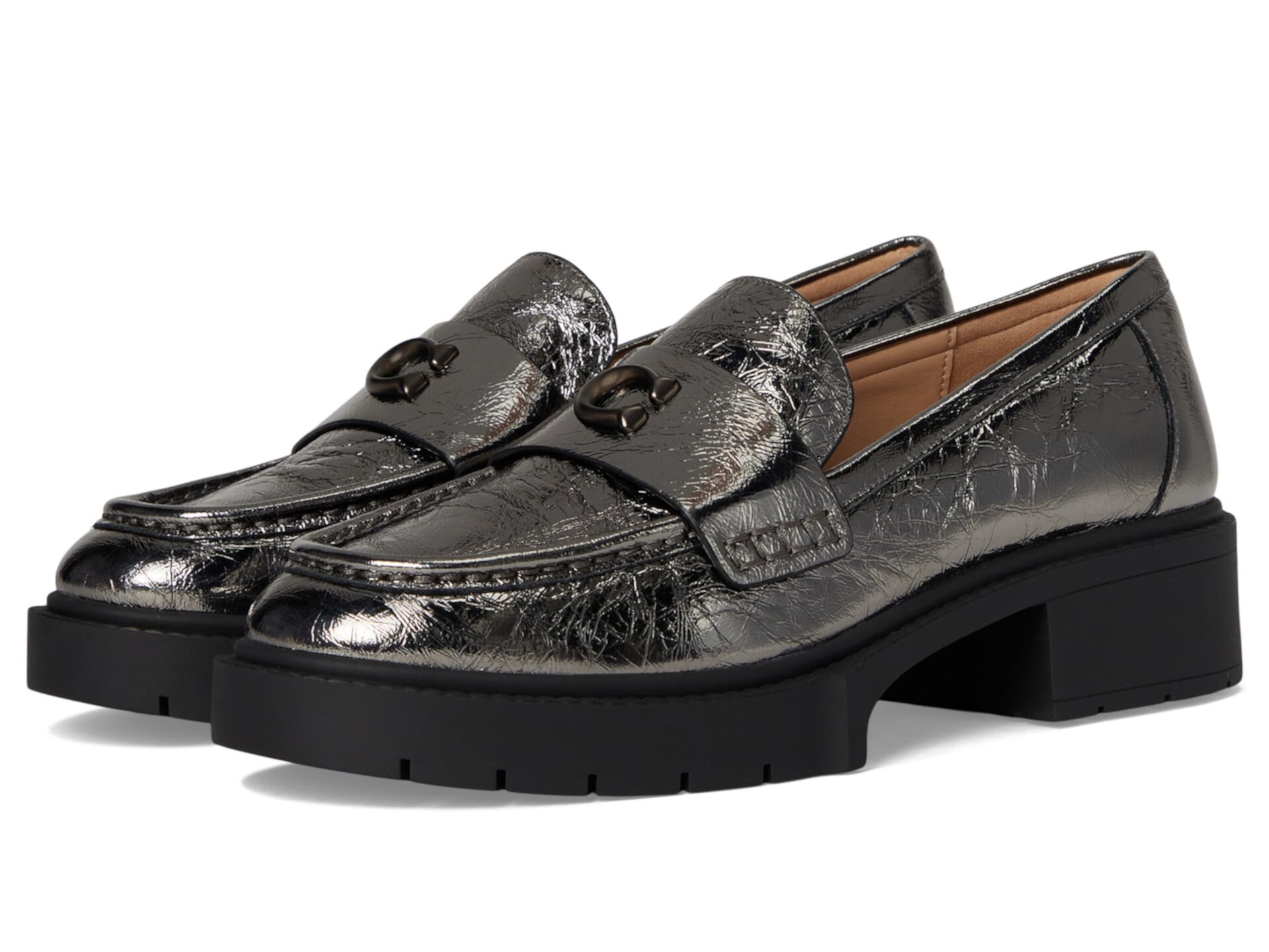 Leah Crinkle Metallic Loafer Coach