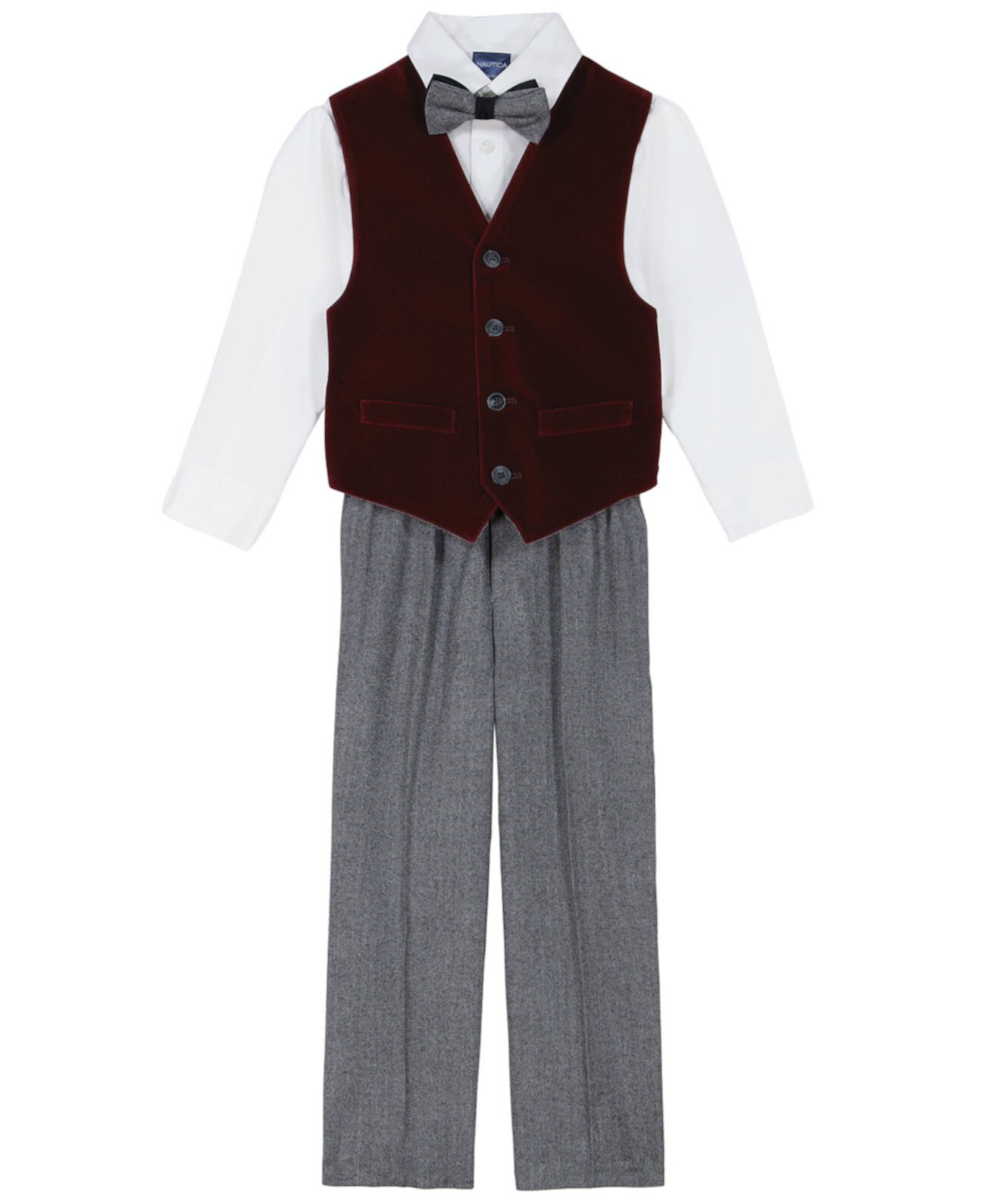 Toddler and Little Boys Burgundy Velvet Duo Vest 4-Piece Set Nautica