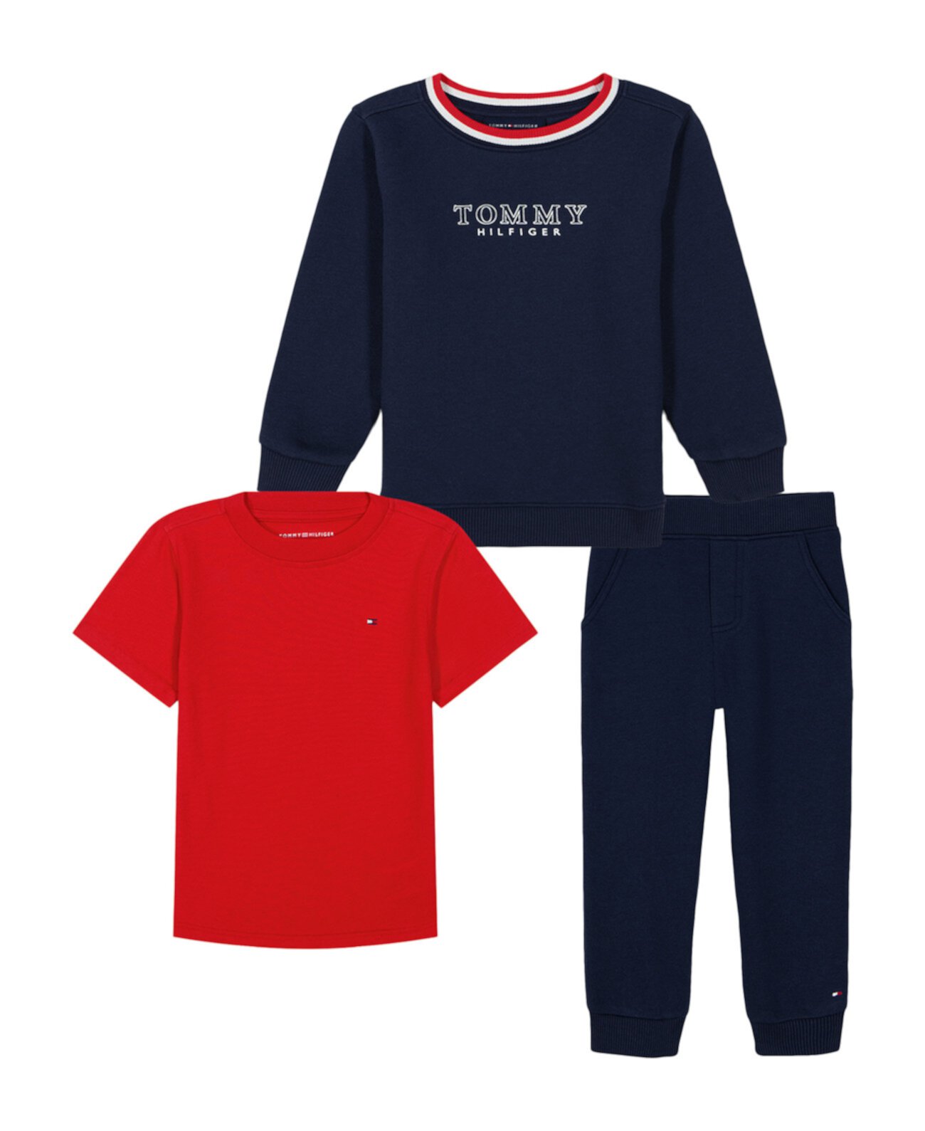 Toddler Boy Fleece Logo Sweatsuit  short sleeve Tee and Jogger, 3-Piece Set Tommy Hilfiger