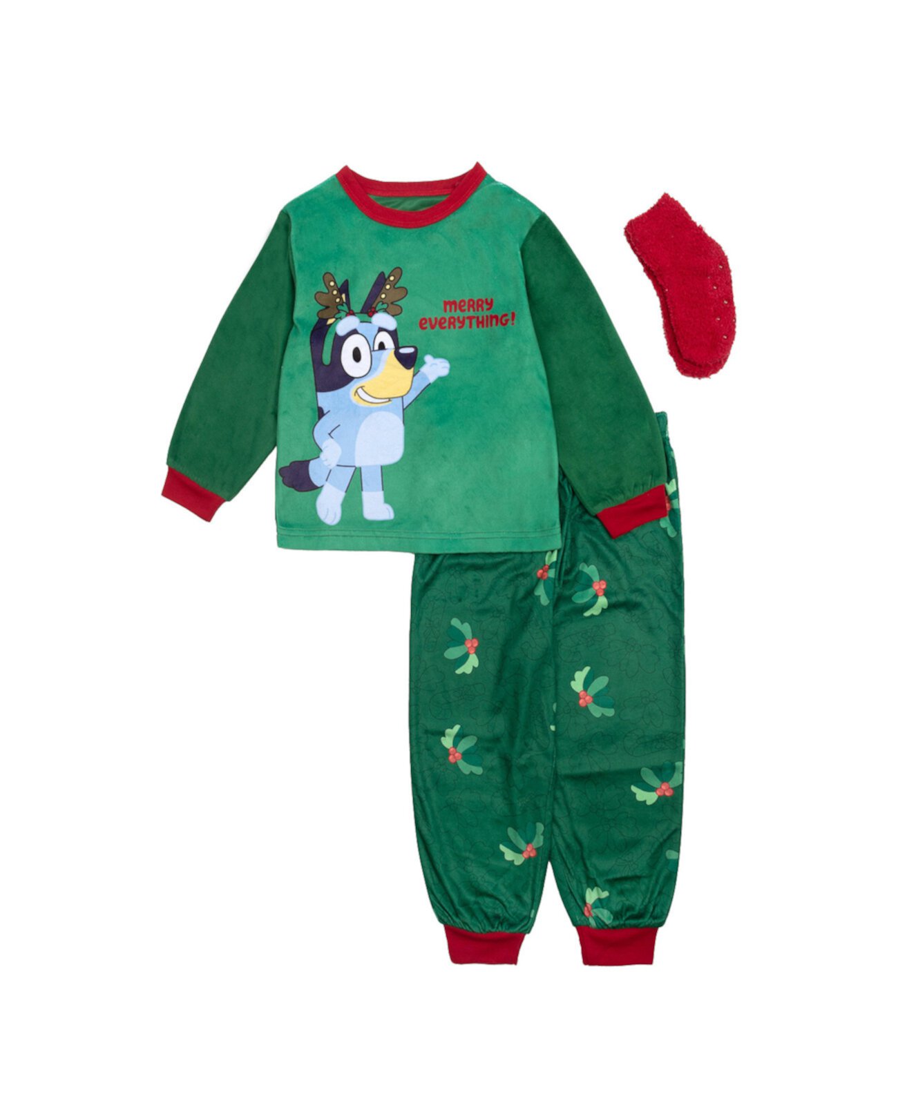 Toddler Boy Merry Everything Long Sleeve Pajama With Sock , 3-Piece Set Bluey