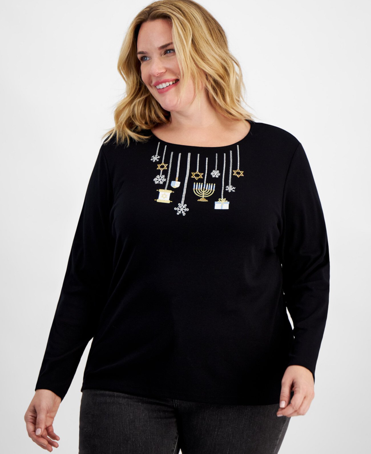 Женская Блузка Holiday Lane Plus Size Hanukkah Fun Long-Sleeve Holiday Lane