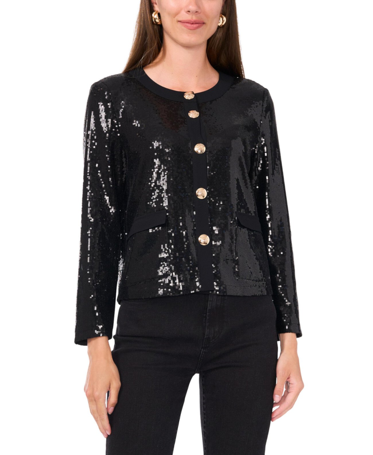 Women's Sequined Collarless Cropped Jacket Vince Camuto