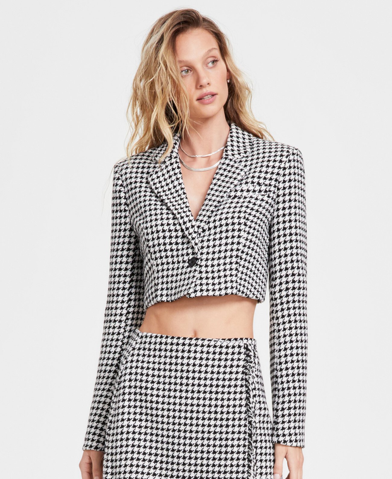 Women's Rupi Cropped Houndstooth Blazer Steve Madden