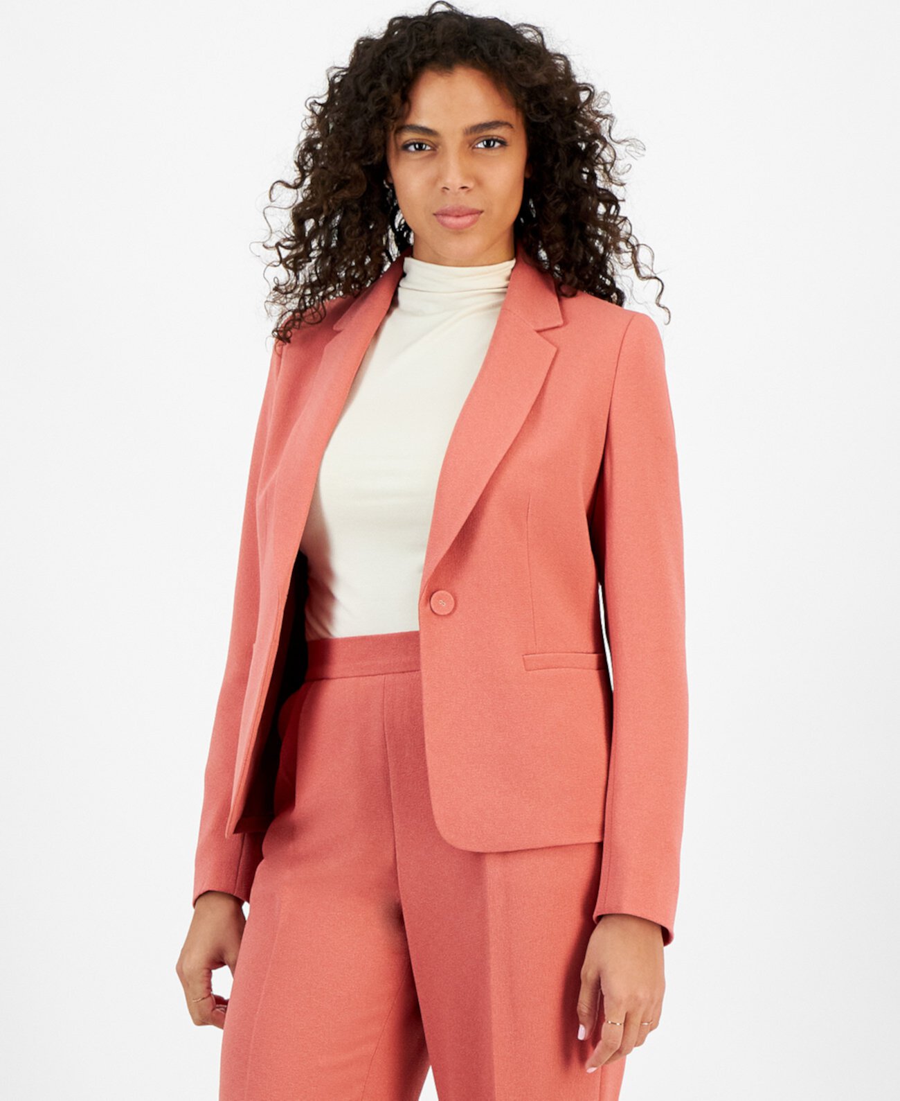 Women's Textured Crepe Single-Button Notched-Collar Blazer, Created for Macy's Bar III