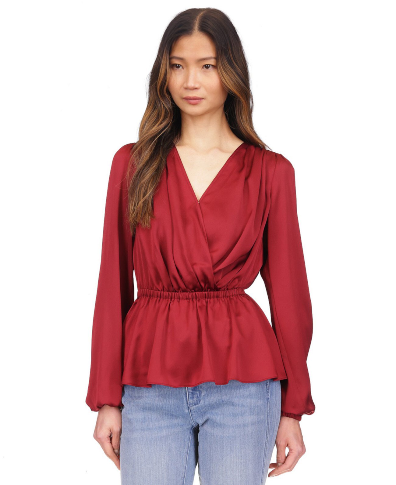 Женская Блузка Michael Kors Satin Faux-Wrap Peplum Michael Kors