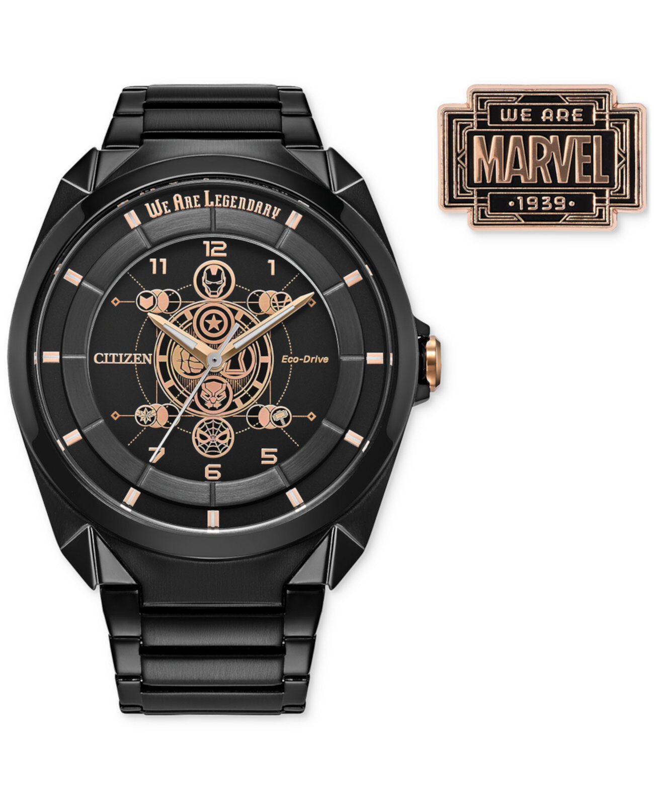 Механические часы Citizen Eco-Drive Men's Marvel Legends 85th Anniversary с черным браслетом из нержавеющей стали, 43 мм Citizen