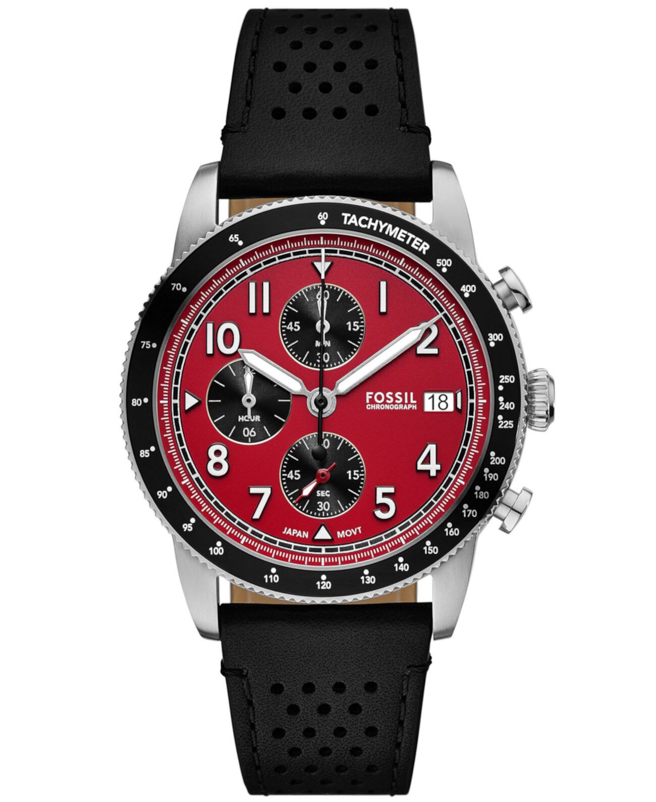 Men's Sport Tourer Chronograph Black Leather Watch, 42mm Fossil