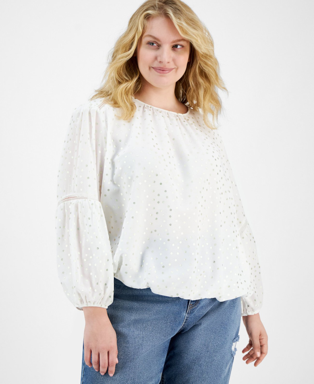 Plus Size Metallic-Dot Bloused Top Tommy Hilfiger