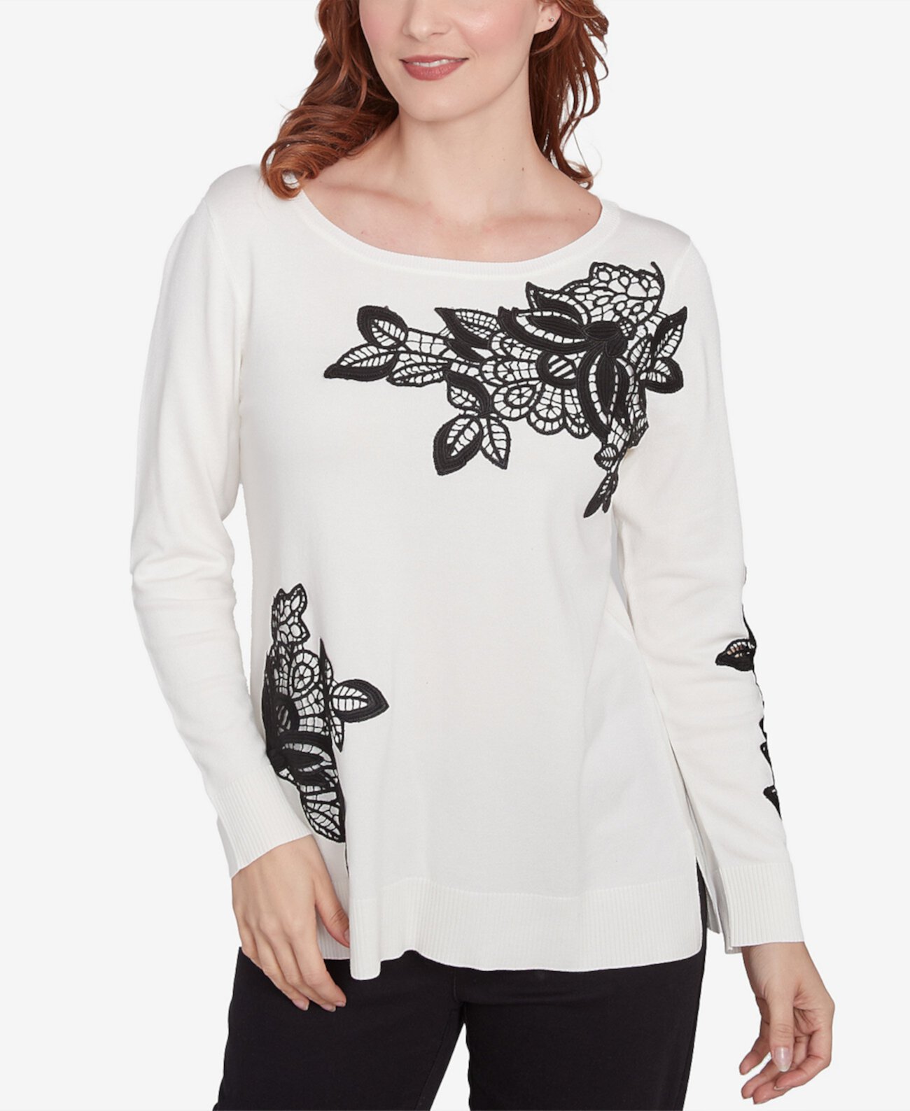 Женский Свитер Ruby Rd. Petite Floral Lace Fine Gauge Crew Neck Ruby Rd.