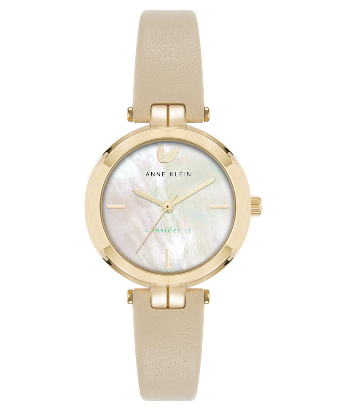 Кварцевые часы Anne Klein Women's Quartz Consider It с бежевым кожаным ремешком и корпусом из золотистой сплавной металла, 32 мм Anne Klein