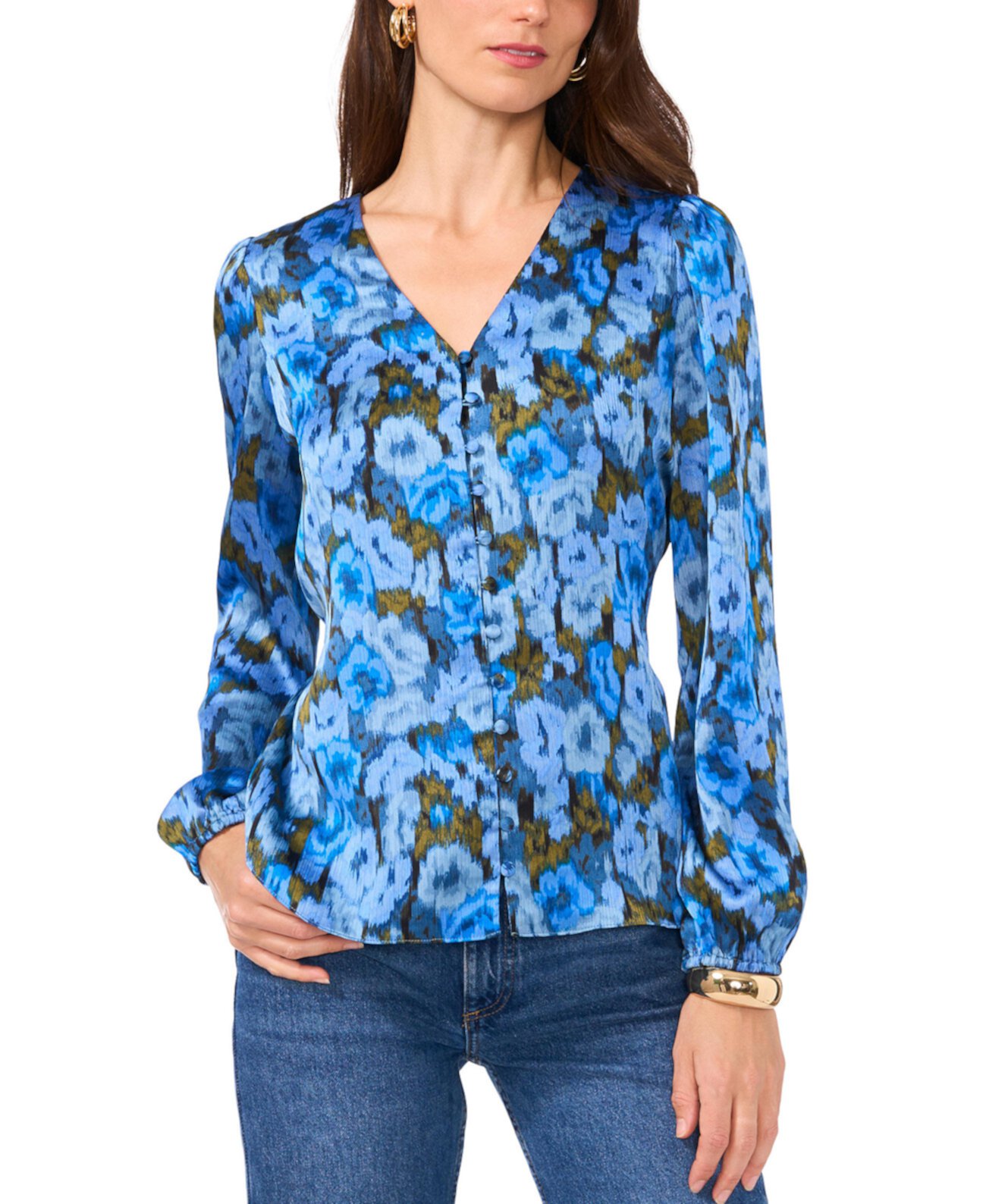  women's Блузки Vince Camuto Printed V-Neck Button-Front Top Vince Camuto