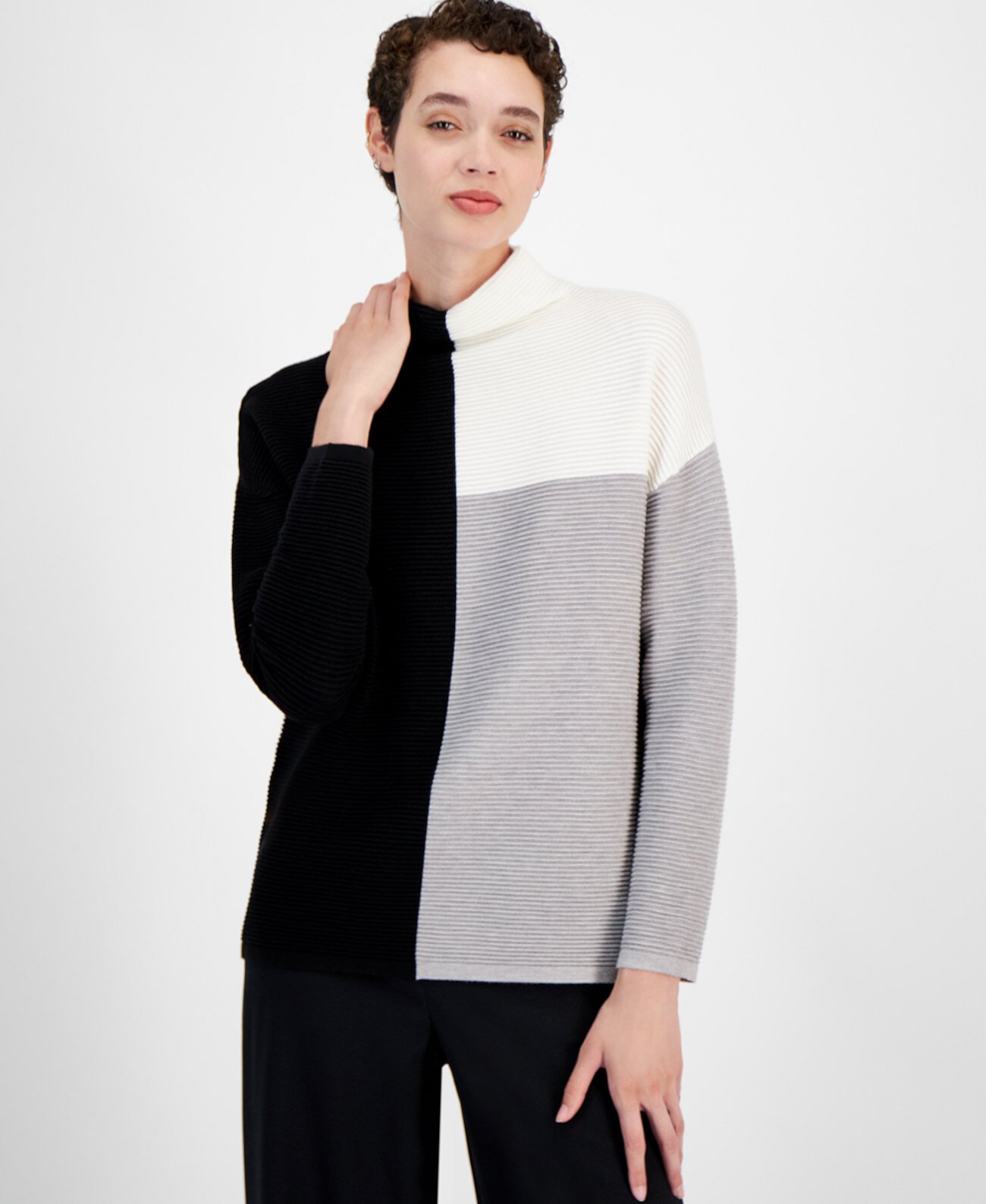 Женский Свитер T Tahari Colorblocked Funnel-Neck T Tahari