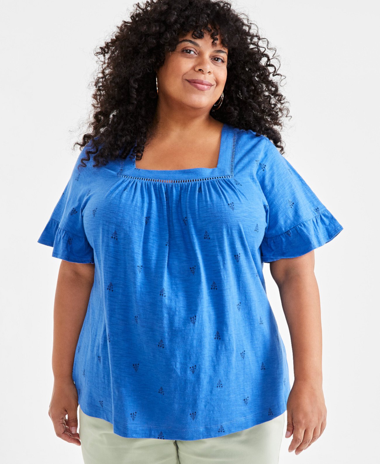 Plus Size Flutter-Sleeve Print Top, Created for Macy's Style & Co