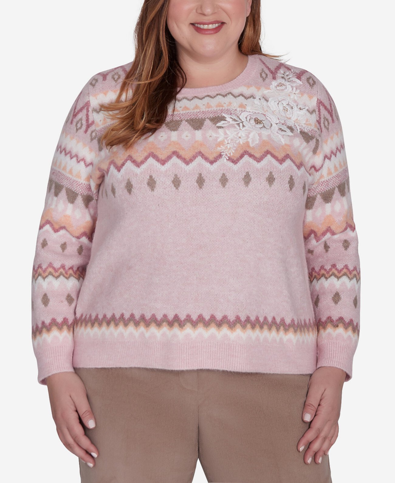 Женский Свитер Alfred Dunner Plus Size Telluride Floral Embroidered Fair Isle Alfred Dunner