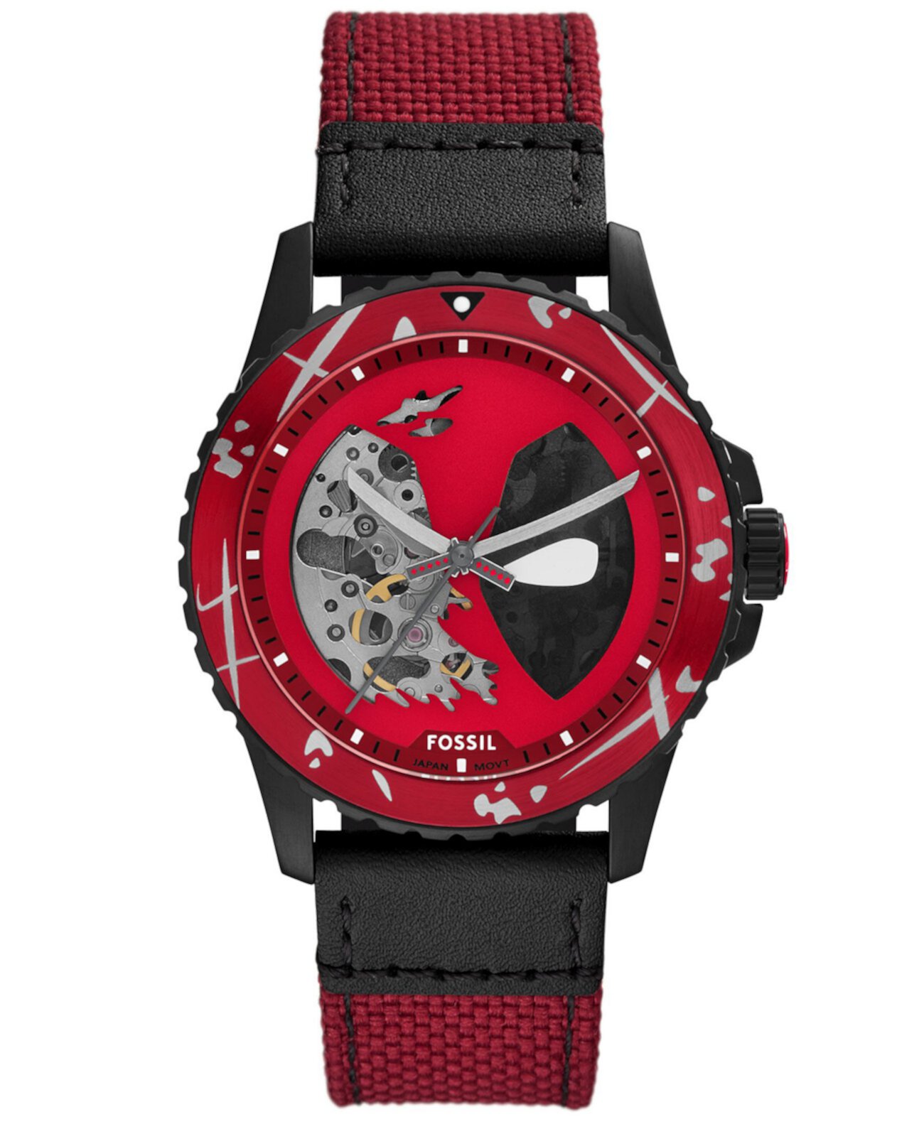 Unisex Marvel x Limited Edition Automatic Red and Black Nylon and Leather Watch, 42mm Fossil