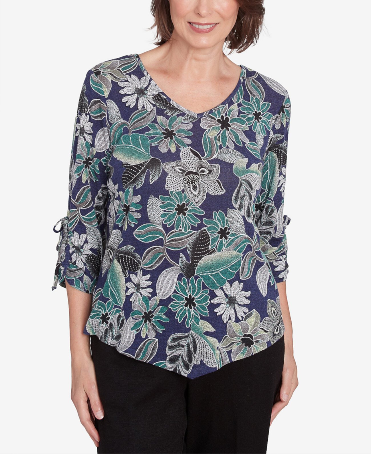 Женская Блузка Alfred Dunner Petite French Quarter Floral Puff Print Drawstring Top Alfred Dunner