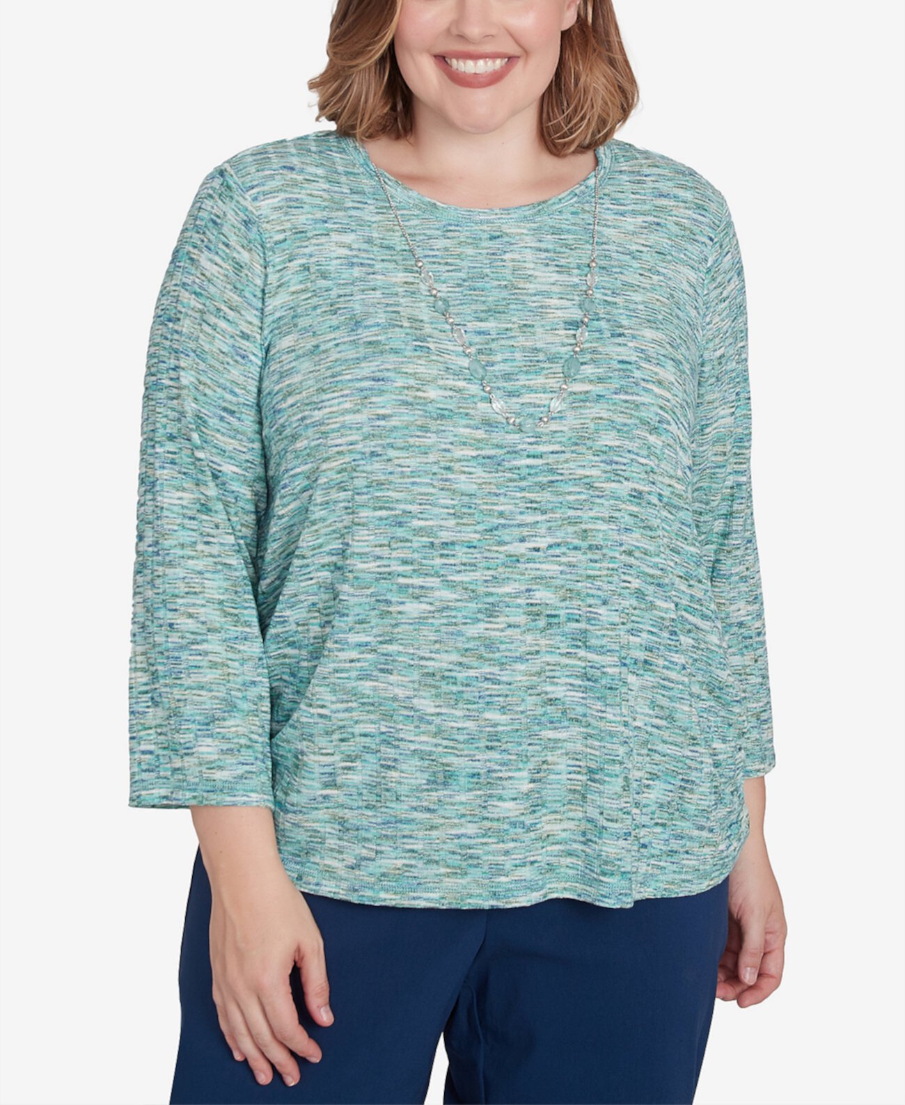 Женская Блузка Alfred Dunner Plus Size Lake Victoria Space Dye Teal с Ожерельем Alfred Dunner