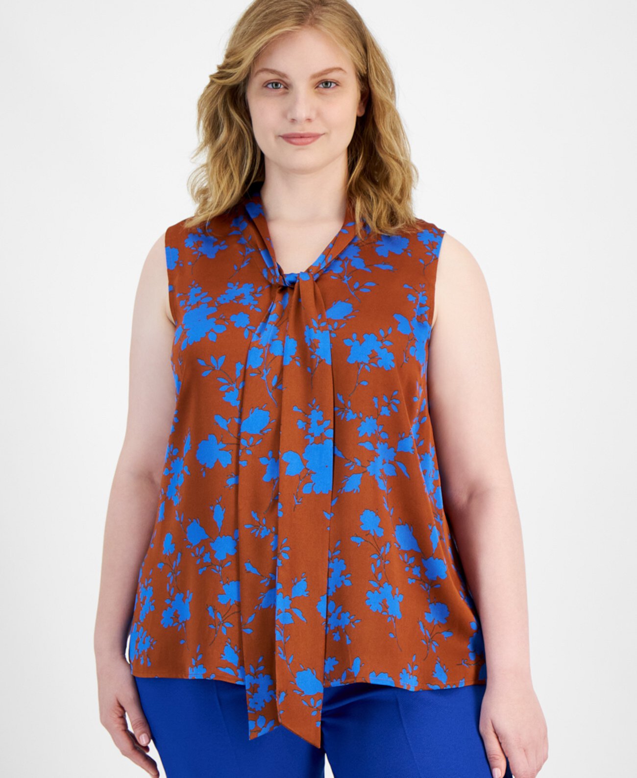 Женская Блузка Tahari by ASL Plus Size Printed Tie-Neck Sleeveless Top Tahari by ASL