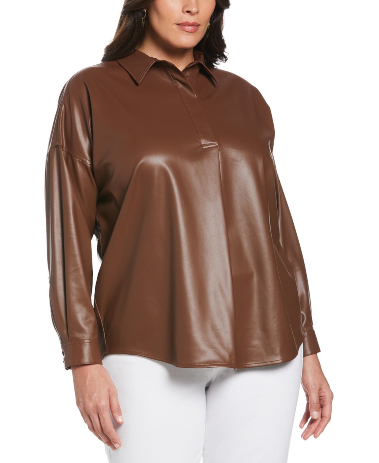 Женская Блузка ELLA rafaella Plus Size Faux Leather Popover Long Sleeve ELLA rafaella