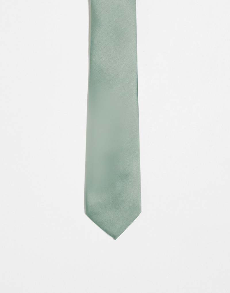 ASOS DESIGN satin tie in sage green ASOS DESIGN