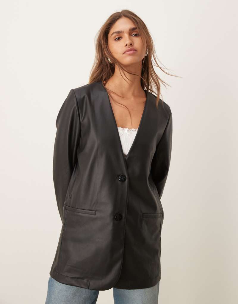 JDY faux leather blazer in black JDY