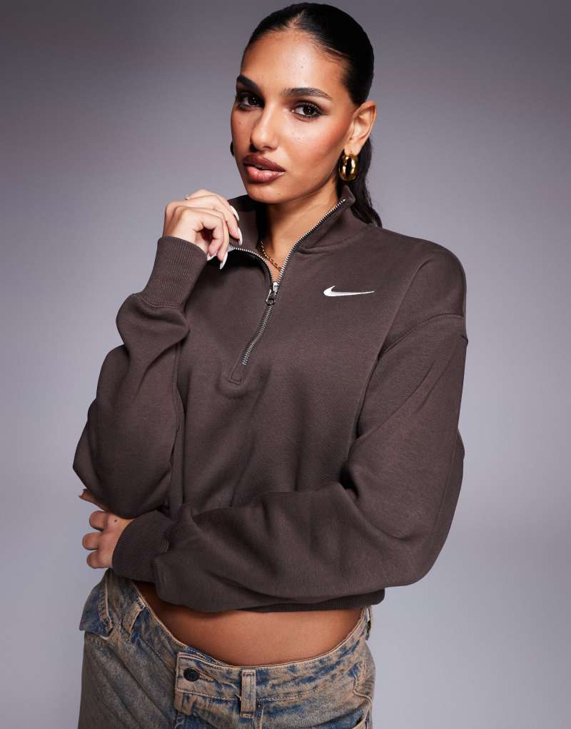 Коричневый укороченный худи Nike Phoenix Fleece на молнии Nike