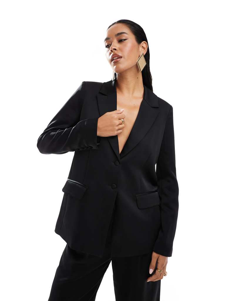 Pretty Lavish oversized satin blazer in black - part of a set Pretty Lavish