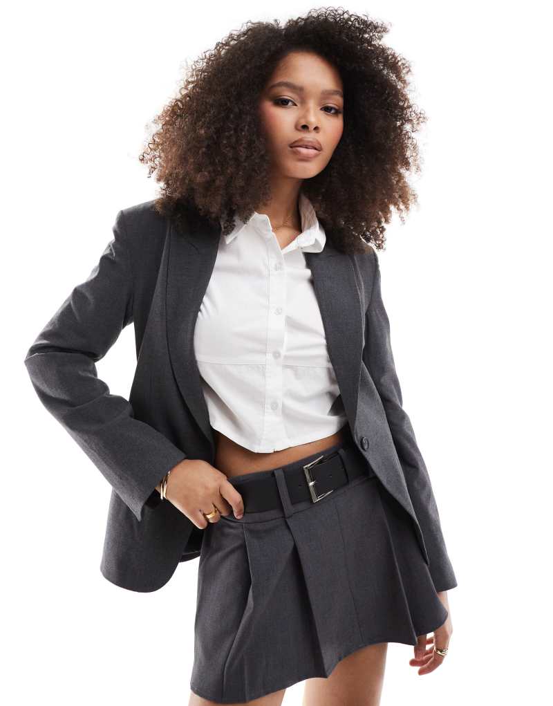 Pull&Bear cinched waist blazer in gray Pull&Bear