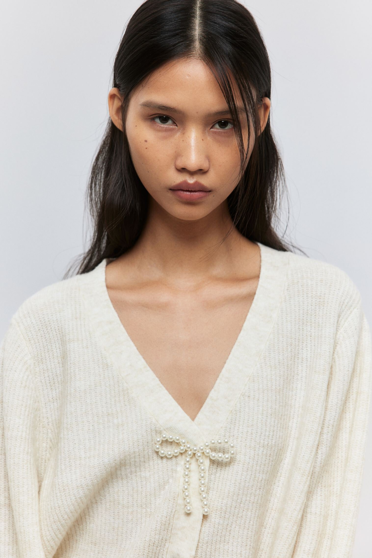 Bow-Detail Rib-Knit Cardigan H&M