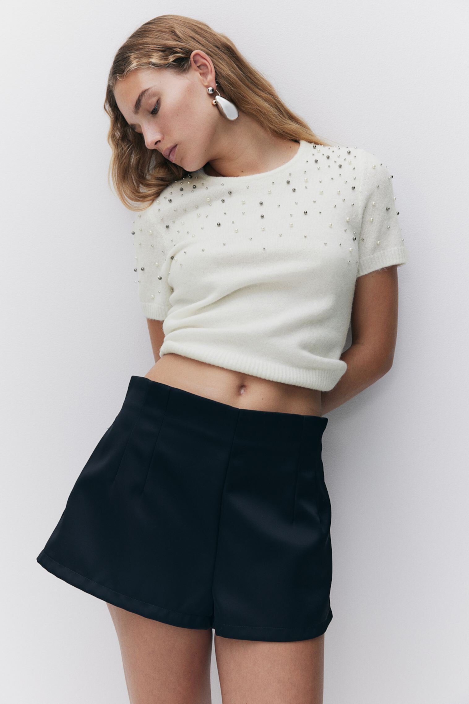 Женская Футболка H&M Embellished Fine-Knit Top H&M