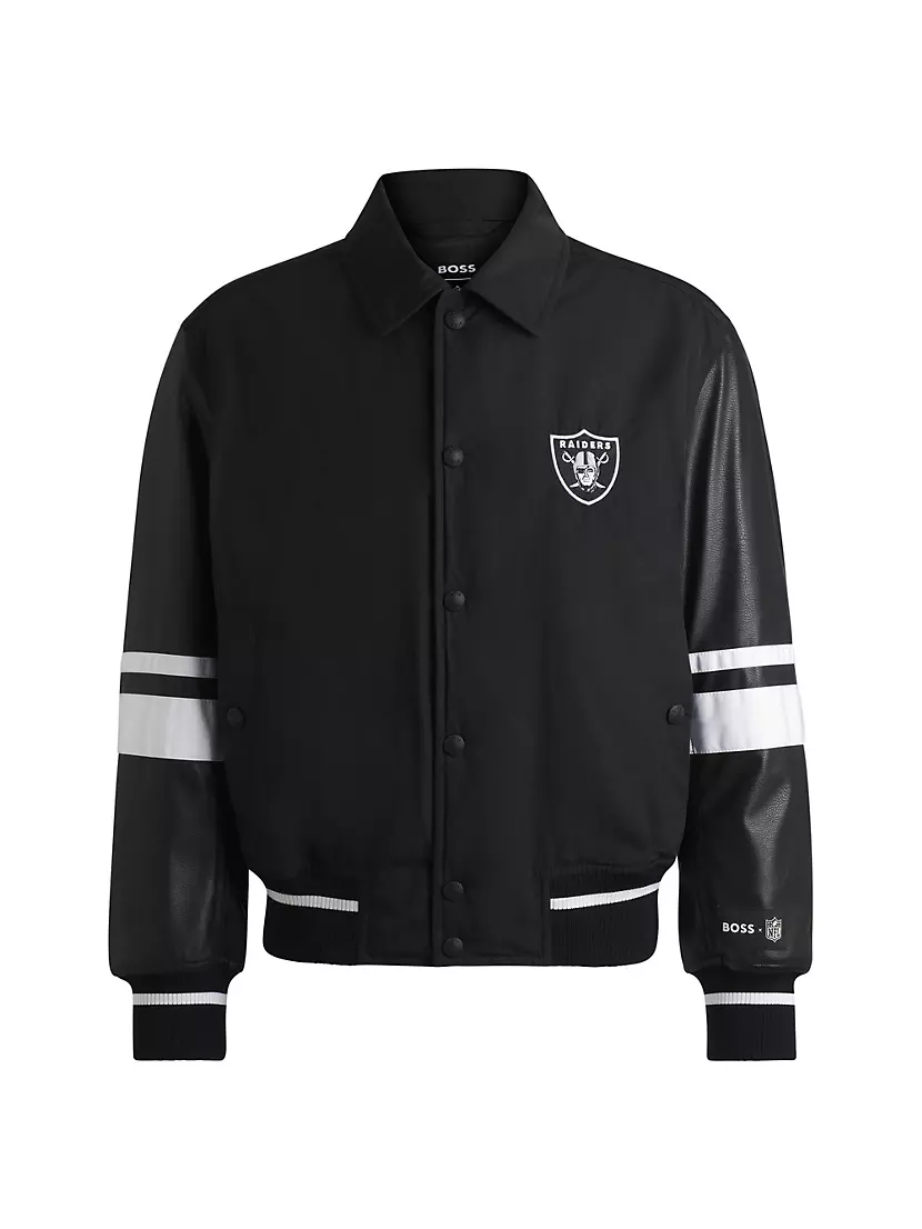 BOSS x NFL Mixed-Material Jacket with Faux-Leather Sleeves Boss