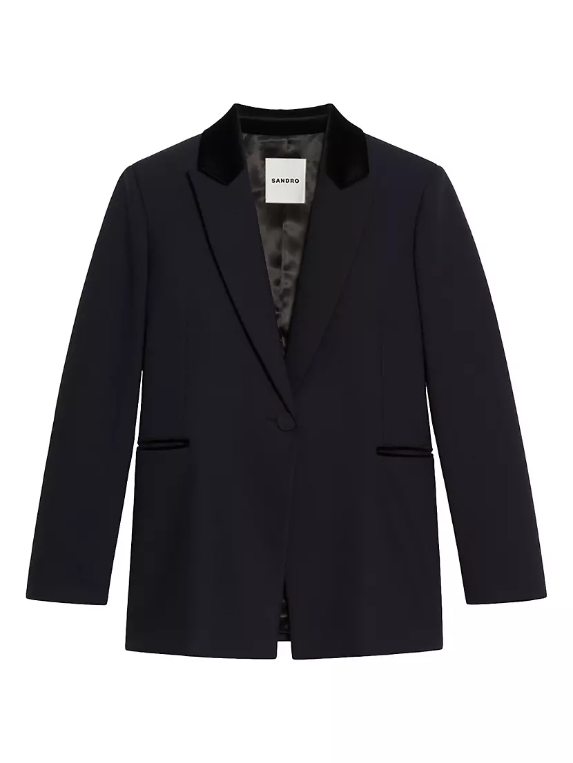 Velvet-Trim Tailored Blazer Sandro