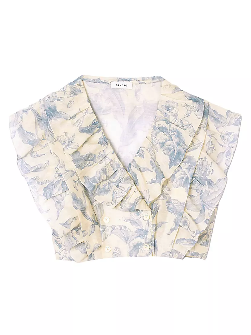 Женская Укороченная футболка Sandro Floral Ruffled Top Sandro