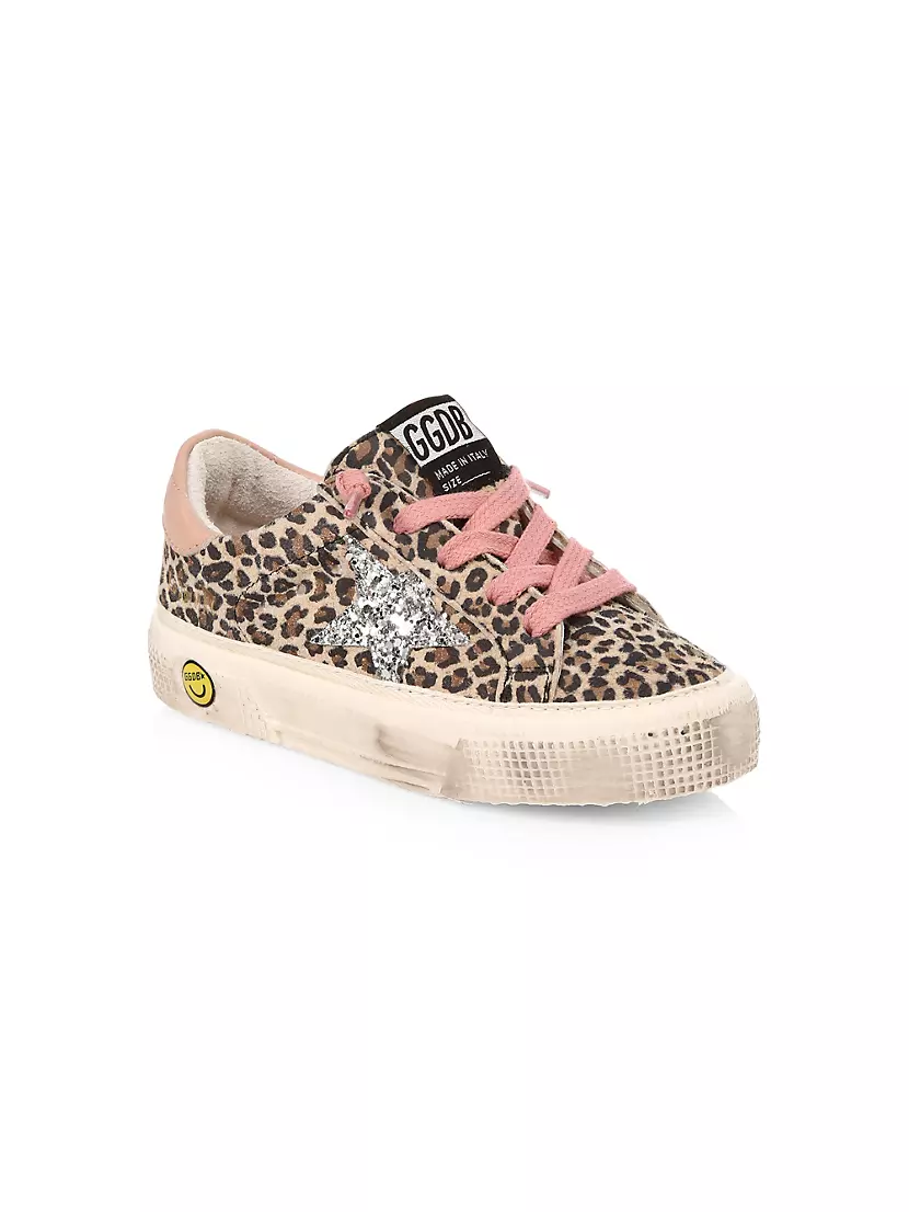 Little Girl's &amp; Girl's May Leopard-Print Leather Sneakers Golden Goose