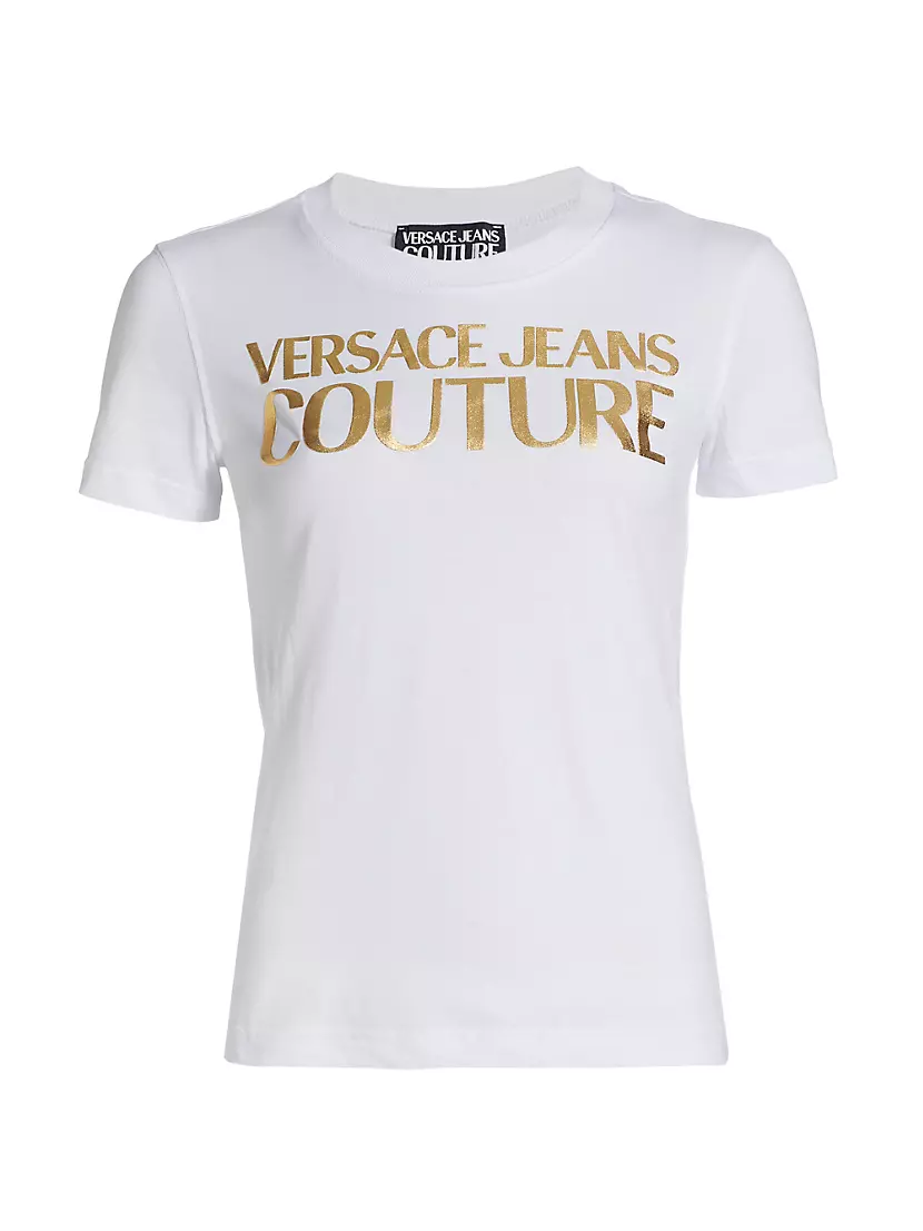 Хлопковая футболка с металлическим логотипом Versace Jeans Couture, круглым вырезом Versace Jeans Couture