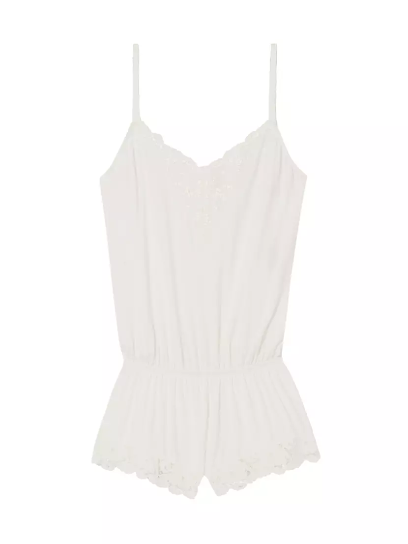 Naya Lace-Trim Romper Eberjey