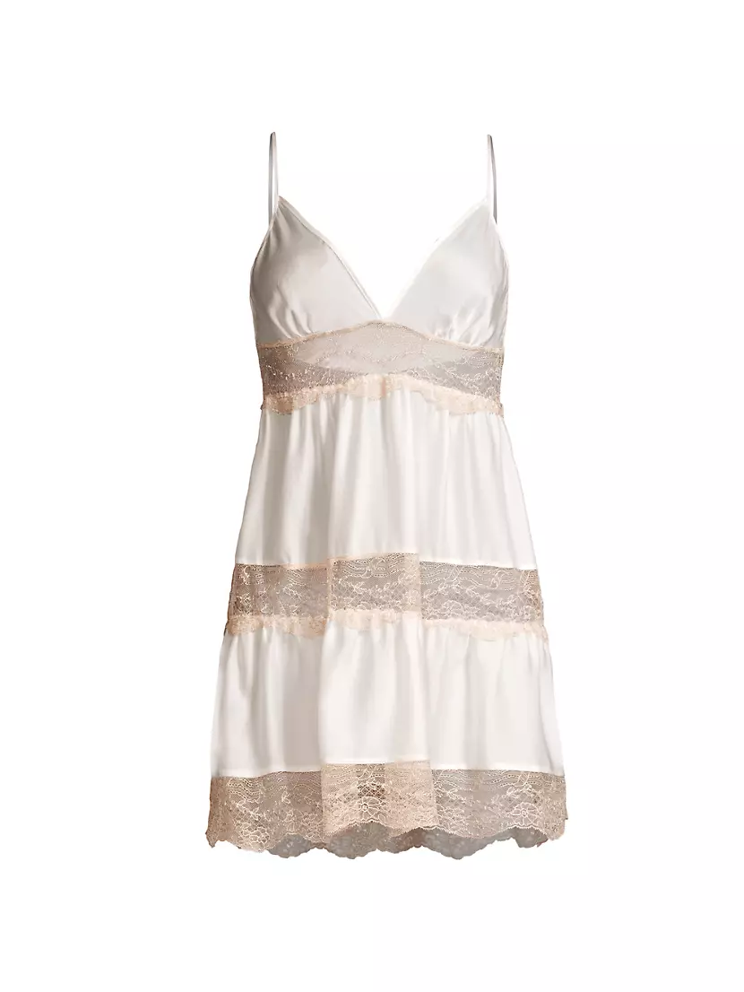 Женская Ночная сорочка KIKI DE MONTPARNASSE Tiered Lace-Trim Silk Slip Kiki De Montparnasse