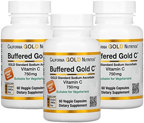 Buffered Vitamin C Capsules, 750 mg, 60 Veggie Capsules, California Gold Nutrition, 3 Pack California Gold Nutrition